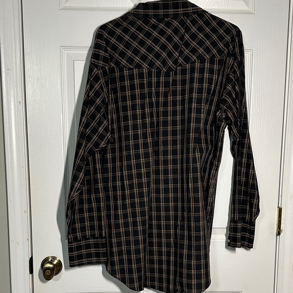 Ely Cattleman Mens Pearl Snap L/S Black and Brown Plaid Shirt - Picture 7 of 8